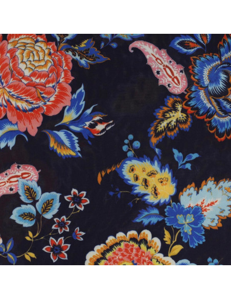 Tissu jersey imprimé - Fleurs fond bleu marine