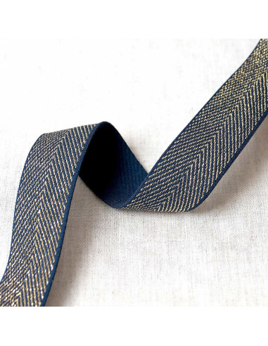Élastique chevron métallique - Bleu marine et or