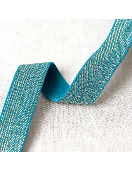 Élastique chevron métallique - Bleu canard et or