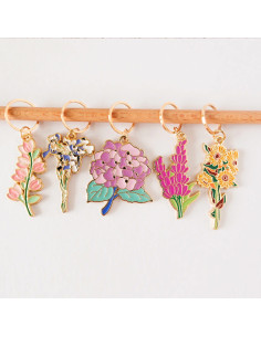Lot de 5 anneaux marqueurs de maille - Fleurs de printemps