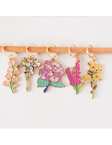Lot de 5 anneaux marqueurs de maille - Fleurs de printemps