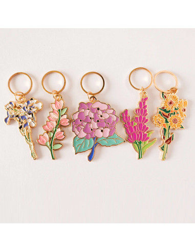 Lot de 5 anneaux marqueurs de maille - Fleurs de printemps