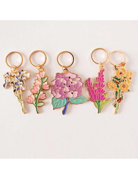 Lot de 5 anneaux marqueurs de maille - Fleurs de printemps