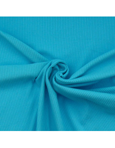 Tissu jersey coton côtelé - Bleu turquoise
