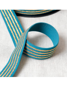 Élastique 4 bandes métalliques - Turquoise et or
