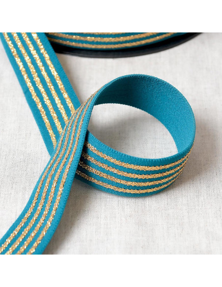 Élastique 4 bandes métalliques - Turquoise et or
