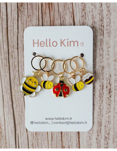 Lot de 5 anneaux marqueurs de maille - Bee Happy