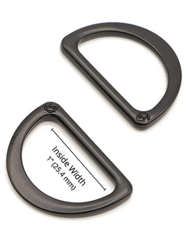 Set de 2 anneaux en D passant 25 mm noir