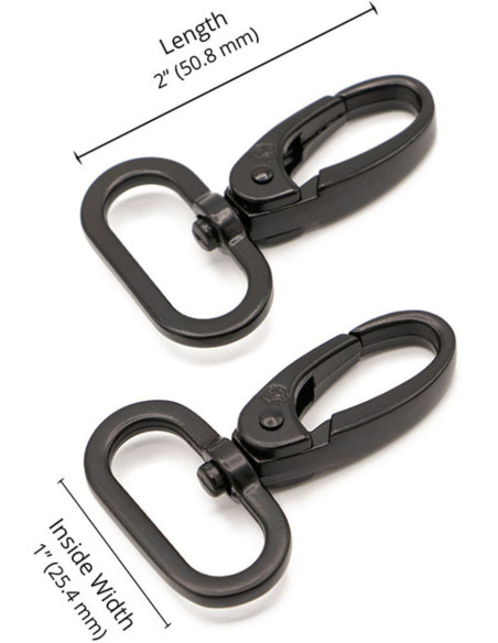 Set de 2 mousquetons passant 25 mm noir