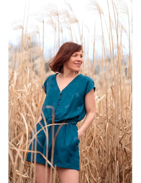 Tissu jacquard de viscose Streli bleu pétrole - Églantine & Zoé