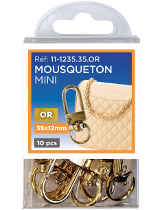 Set de 10 mini mousquetons pivotants - Doré 35 x 12 mm