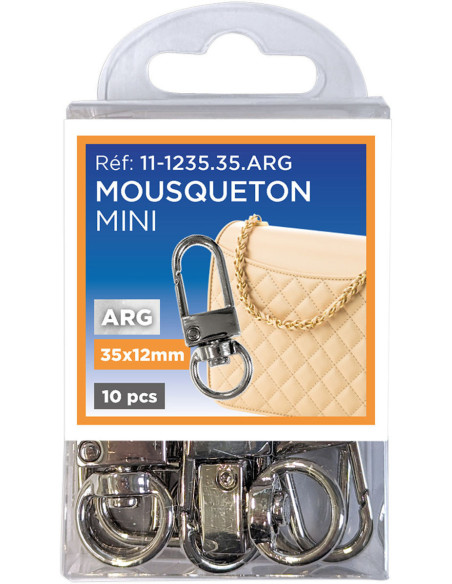 Set de 10 mini mousquetons pivotants - Argent 35 x 12 mm