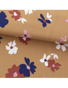 Tissu viscose fantaisie - Aidina camel et bleu