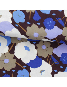 Tissu viscose fantaisie - Georgina cacao et bleu