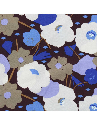 Tissu viscose fantaisie - Georgina cacao et bleu