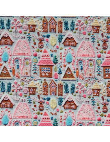 Tissu popeline de coton - Hancel gris et rose