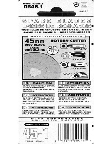 1 lame de rechange pour cutter Olfa - 45 mm