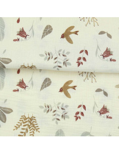 Tissu double gaze imprimé - Elisa écru et gris