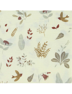 Tissu double gaze imprimé - Elisa écru et gris 2