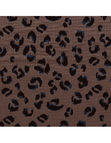 Tissu double gaze imprimé - Fauve taupe et noir