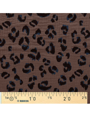 Tissu double gaze imprimé - Fauve taupe et noir