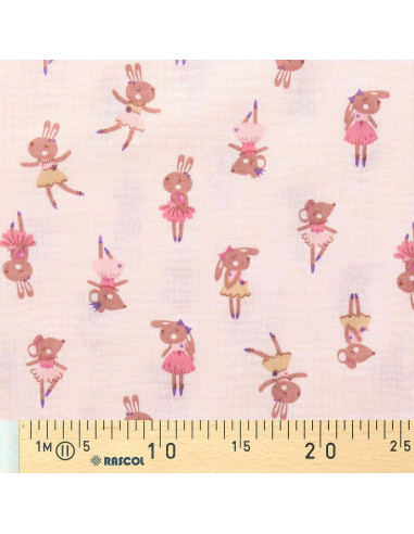 Tissu double gaze imprimé - Fifi morganite