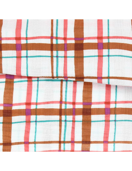 Tissu double gaze imprimé - Lucien écru et orange
