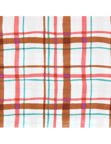 Tissu double gaze imprimé - Lucien écru et orange