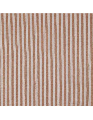 Tissu double gaze gaufrée rayures - Caramel et blanc cassé