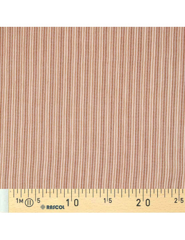 Tissu double gaze gaufrée rayures - Caramel et blanc cassé