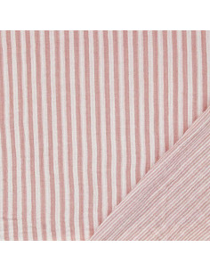 Tissu double gaze gaufrée rayures - Vieux rose et blanc cassé