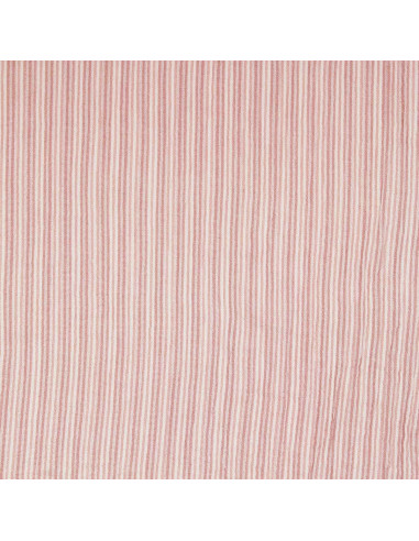 Tissu double gaze gaufrée rayures - Vieux rose et blanc cassé