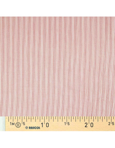 Tissu double gaze gaufrée rayures - Vieux rose et blanc cassé