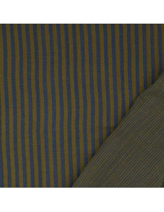 Tissu double gaze gaufrée rayures - Bronze et cobalt
