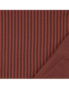 Tissu double gaze gaufrée rayures - Charbon et toffee