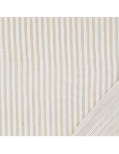 Tissu double gaze gaufrée rayures - Galet et blanc cassé