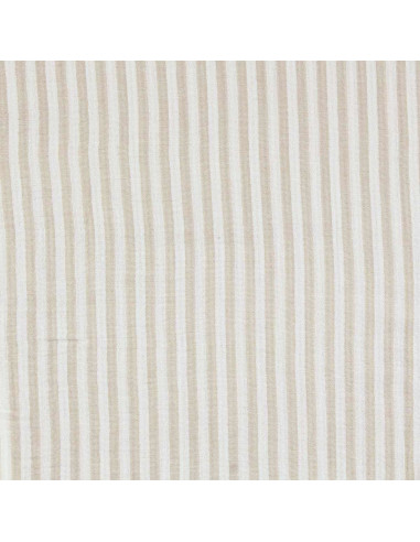 Tissu double gaze gaufrée rayures - Galet et blanc cassé
