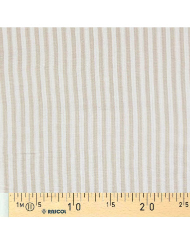 Tissu double gaze gaufrée rayures - Galet et blanc cassé