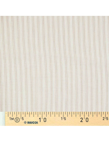 Tissu double gaze gaufrée rayures - Galet et blanc cassé