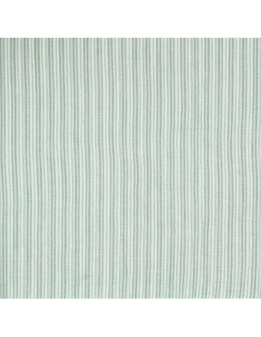 Tissu double gaze gaufrée rayures - Vert de gris et blanc cassé