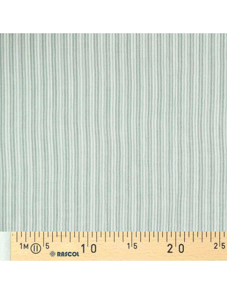 Tissu double gaze gaufrée rayures - Vert de gris et blanc cassé