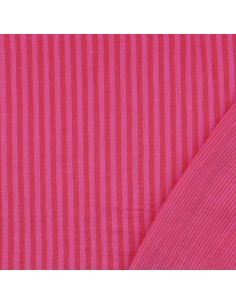Tissu double gaze gaufrée rayures - Bonbon et hibiscus