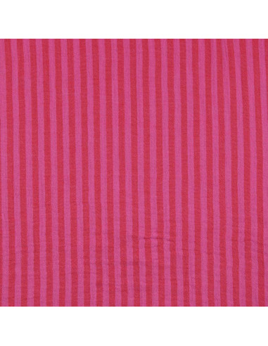 Tissu double gaze gaufrée rayures - Bonbon et hibiscus