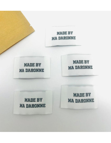Lot de 5 étiquettes tissées à coudre Made By Ma Daronne - Blanc et noir
