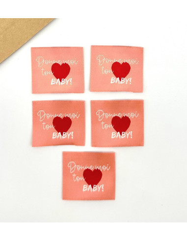 Lot de 5 étiquettes tissées à coudre Donne moi ton coeur baby