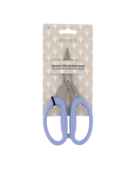 Ciseaux de précision micro-dentés grands anneaux souples Bohin - Bleu