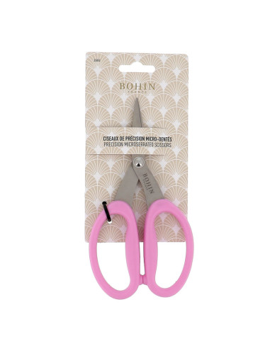Ciseaux de précision micro-dentés grands anneaux souples Bohin - Rose