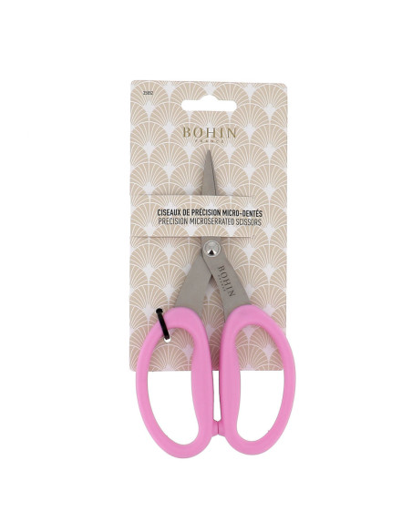 Ciseaux de précision micro-dentés grands anneaux souples Bohin - Rose