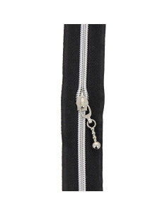 Rouleau de 5 mètres de fermeture nylon 5 mm avec tirettes rondes - Noir et argent 2