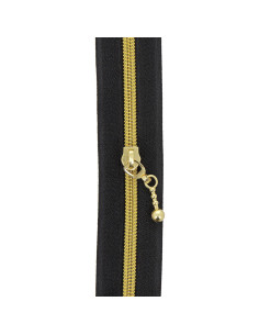 Rouleau de 5 mètres de fermeture nylon 5 mm avec tirettes rondes - Noir et or 2
